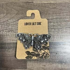 3.5" PEWTER BUTTERFLY RHINESTONE METAL HAIR BARRETTE HAIR ACCESSORY CLIP